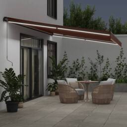 Berkfield Home Manual Retractable Awning with LEDs Brown 600x350 cm - thumbnail 3