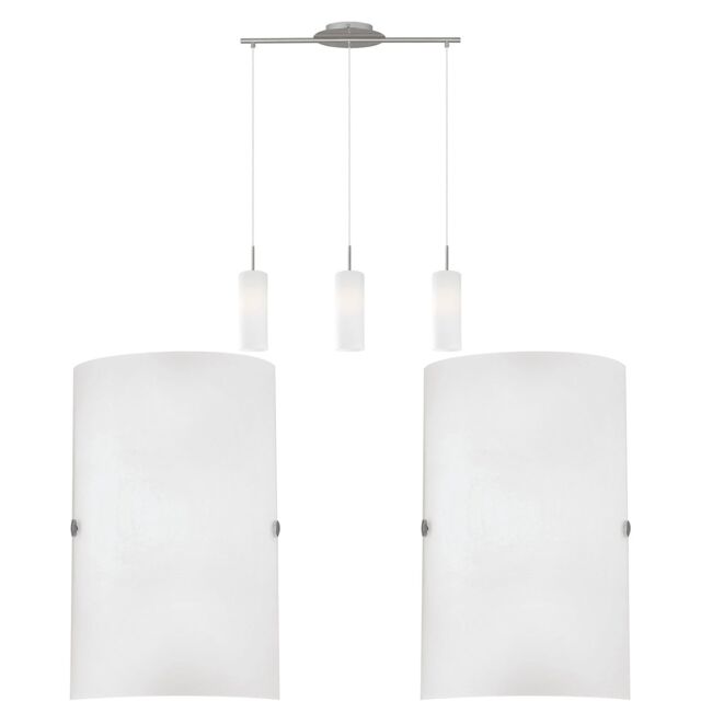 Loops Ceiling Pendant Light & 2x Matching Wall Lights Satin Nickel & Glass Triple Lamp in Metallics - image 1