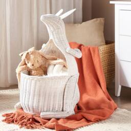 Wyld and Coco Kangaroo Wicker Toy Basket White - thumbnail 1