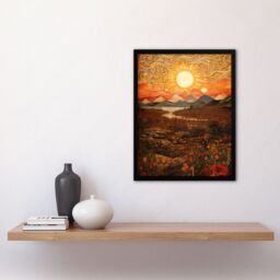 Artery8 Wall Art Print Abstract Magical Autumn Sunset Landscape Painting Artwork Art Framed in Orange - Size: A4 - thumbnail 4
