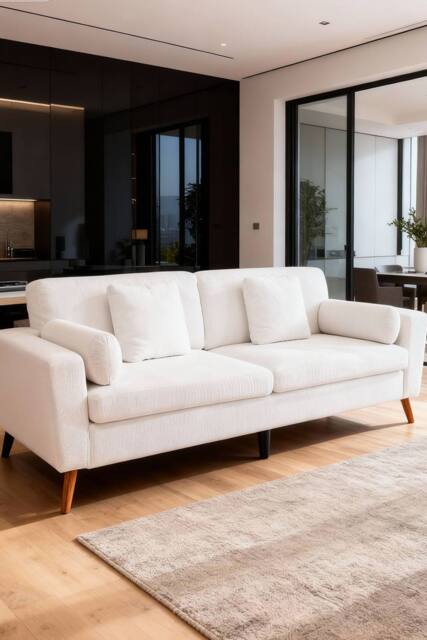 Living and Home 2-Seater Chenille Upholstered Sofa with Pillows in White - image 1