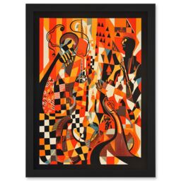 Artery8 Jazz Music Band Musicians Abstract Modern Folk Art Painting Artwork Framed Wall Art Print A4 in Black - thumbnail 1