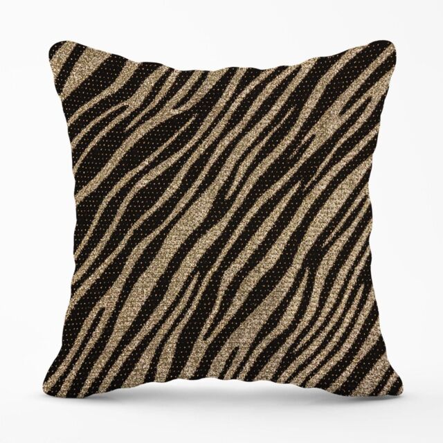 Warren Reed - Designer Golden Zebra Print Outdoor Cushion in Brown - Size: 45 cm x 45 cm - image 1