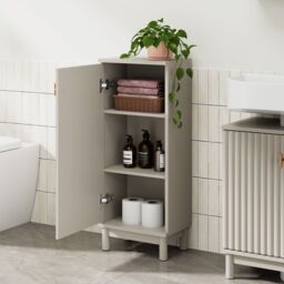 VonHaus Victoria Fluted Design Slim Bathroom Storage Cabinet in Stone - thumbnail 4