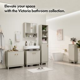 VonHaus Victoria Fluted Design Slim Bathroom Storage Cabinet in Stone - thumbnail 8