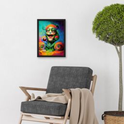 Artery8 Psychedelic Stoned Clown Trippy Colourful Artwork Framed Wall Art Print A4 in Black - thumbnail 2