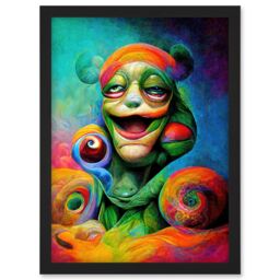 Artery8 Psychedelic Stoned Clown Trippy Colourful Artwork Framed Wall Art Print A4 in Black - thumbnail 1