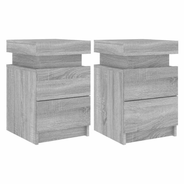Berkfield Home Bedside Cabinets with LED Lights 2 pcs Grey Sonoma 35x39x55 cm - Size: 35 x 39 x 55 cm - image 1