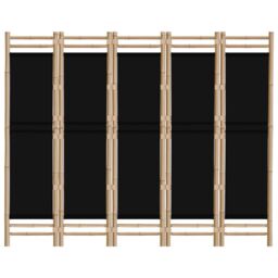 Berkfield Home Folding 5-Panel Room Divider 200 cm Bamboo & Canvas in Black - thumbnail 4