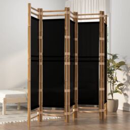 Berkfield Home Folding 5-Panel Room Divider 200 cm Bamboo & Canvas in Black - thumbnail 1
