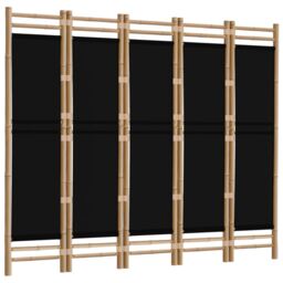 Berkfield Home Folding 5-Panel Room Divider 200 cm Bamboo & Canvas in Black - thumbnail 3