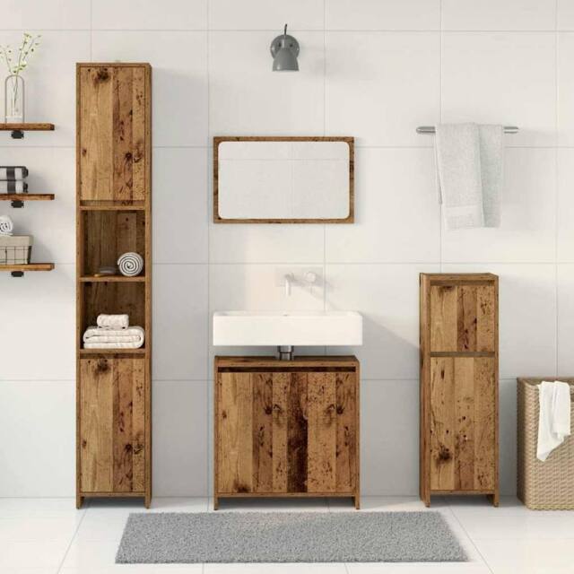 Berkfield Home Durable 4 Piece Bathroom Furniture Set Old Wood Engineered Wood in Brown - image 1