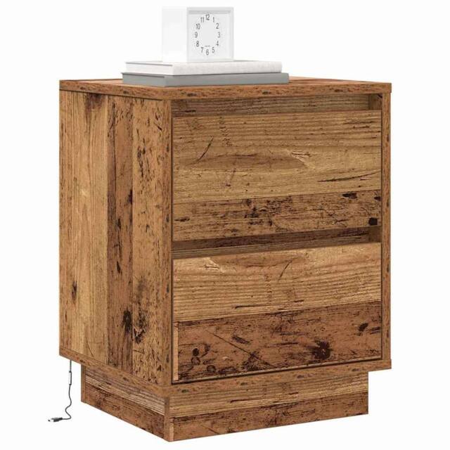 Berkfield Home Traditional Bedside Cabinet with LED Lights Old Wood 39x34.5x50 cm in Brown - image 1