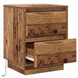 Berkfield Home Traditional Bedside Cabinet with LED Lights Old Wood 39x34.5x50 cm in Brown - thumbnail 5