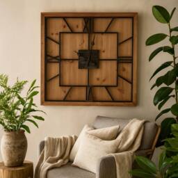 Wyld Haus Large Rustic Square Wall Clock with Roman Numerals in Brown - thumbnail 1