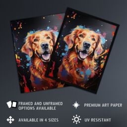 Artery8 Wall Art Print Red Golden Retriever Dog Lover Gift Pet Portrait Orange Blue on Black Artwork Painting Art Framed - Size: A4 - thumbnail 2