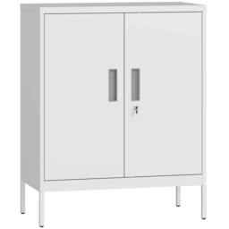 HOMCOM Metal Storage Cabinet with Lock for Home Office, Garage, Study in White - thumbnail 2