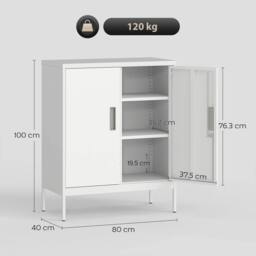 HOMCOM Metal Storage Cabinet with Lock for Home Office, Garage, Study in White - thumbnail 3