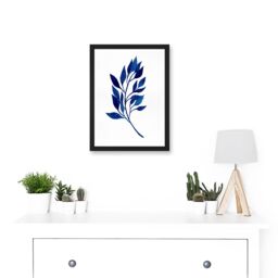 Artery8 Navy Blue Watercolour Leaves Artwork Framed Wall Art Print A4 in Black - thumbnail 2