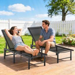 OUTSUNNY Sun Loungers Set of 2, 5-Level Reclining Sunbeds, Black - Size: 2 Pack