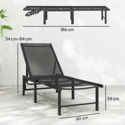 OUTSUNNY Sun Loungers Set of 2, 5-Level Reclining Sunbeds, Black - Size: 2 Pack - thumbnail 3