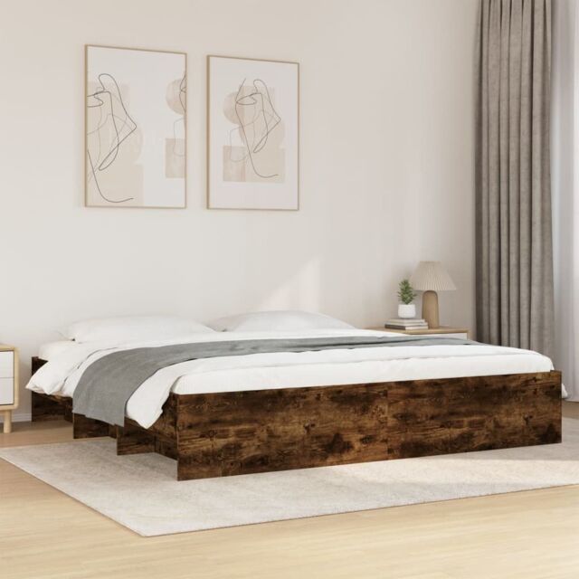 Berkfield Home Bed Frame without Mattress Smoked Oak 180x200 cm Super King Engineered Wood in Brown - image 1