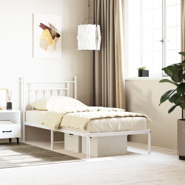 Berkfield Home Metal Bed Frame with Headboard White 90x190 cm Single - image 1