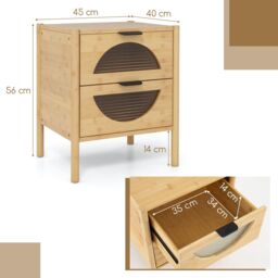 Gymax Mid-century Bedside Table Nightstand End Table 2 Drawers Glass Fronts in Natural - thumbnail 2