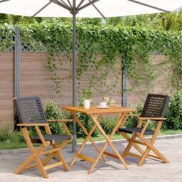 Berkfield Home Beautiful 3 Piece Bistro Set Black Poly Rattan & Solid Wood - thumbnail 2