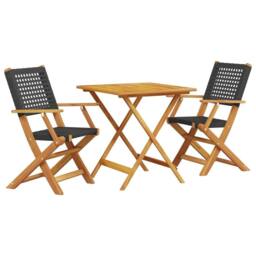 Berkfield Home Beautiful 3 Piece Bistro Set Black Poly Rattan & Solid Wood - thumbnail 3