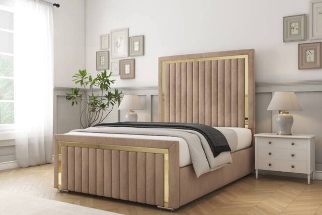 "Comfort Beds Boston Gold Naples Bed Frame - 50"" Upholstered Headboard in Light Brown - Size: King" - image 1