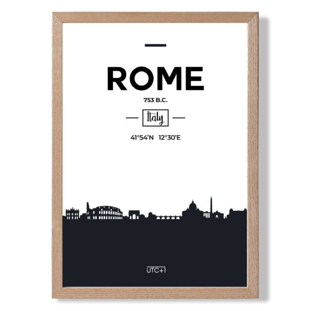 ARTZE Rome Black & White City Skyline Framed Print SIZE: A3 with Oak Frame - Size: A4 - image 1
