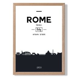 ARTZE Rome Black & White City Skyline Framed Print SIZE: A3 with Oak Frame - Size: A4 - thumbnail 1