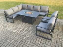 Fimous Aluminium Outdoor Garden Furniture Corner Sofa Gas Fire Pit Dining Table Sets Gas Heater Burner Dark Grey 8 Seater - thumbnail 2