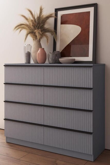 FWStyle Lania Ripple Effect Dark Grey 8 Drawer Chest Of Drawers (H) 77 (W) 114 (D) 40cm - image 1