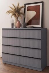 FWStyle Lania Ripple Effect Dark Grey 8 Drawer Chest Of Drawers (H) 77 (W) 114 (D) 40cm - thumbnail 1