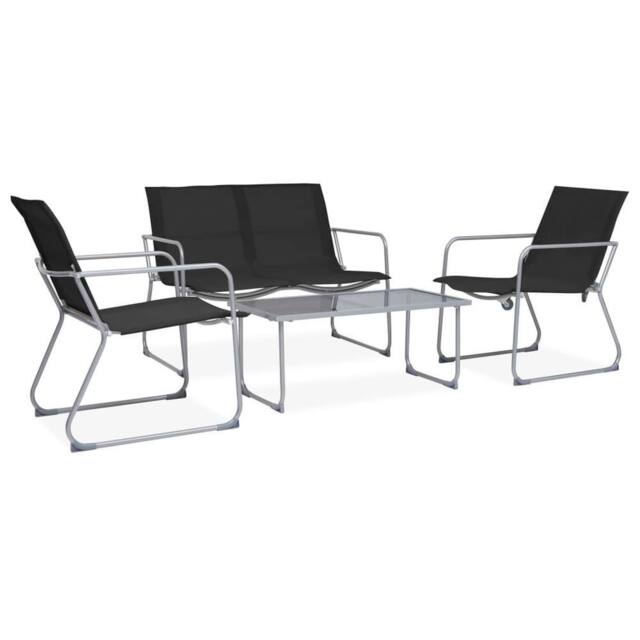 Berkfield Home 4 Piece Garden Lounge Set Fabric & Steel Black - image 1