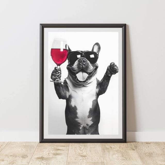 60 SECOND MAKEOVER Funny French Bulldog Drinking Wine Print - Size: A3 - image 1