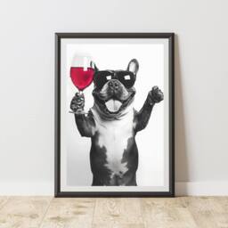60 SECOND MAKEOVER Funny French Bulldog Drinking Wine Print - Size: A3 - thumbnail 1