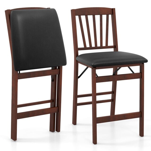Costway Set of 2 Counter Height Chairs Folding Kitchen Island Stool in Brown - image 1