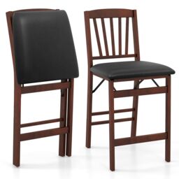 Costway Set of 2 Counter Height Chairs Folding Kitchen Island Stool in Brown - thumbnail 1