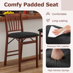 Costway Set of 2 Counter Height Chairs Folding Kitchen Island Stool in Brown - thumbnail 6