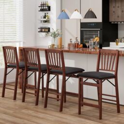 Costway Set of 2 Counter Height Chairs Folding Kitchen Island Stool in Brown - thumbnail 4
