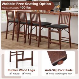 Costway Set of 2 Counter Height Chairs Folding Kitchen Island Stool in Brown - thumbnail 3