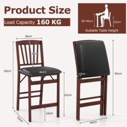 Costway Set of 2 Counter Height Chairs Folding Kitchen Island Stool in Brown - thumbnail 2