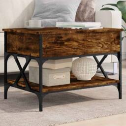 Berkfield Home Coffee Table Smoked Oak 70x50x50 cm Engineered Wood & Metal in Brown - Size: 70 x 50 x 50 cm - thumbnail 2
