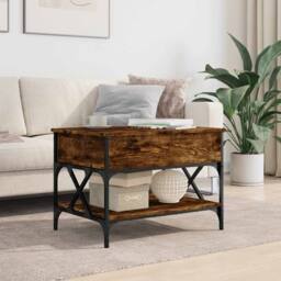 Berkfield Home Coffee Table Smoked Oak 70x50x50 cm Engineered Wood & Metal in Brown - Size: 70 x 50 x 50 cm - thumbnail 3