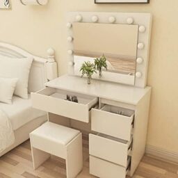 KOSY KOALA Dressing Table Makeup Table With 4 Drawers Led Mirror Girls Dresser in White - thumbnail 2