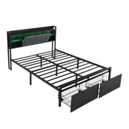 Matteo Metal Bed, Iron Bed, 4ft6 Double Bed With Multi-Color LED Strip Lights & Charging Port in Black - thumbnail 8