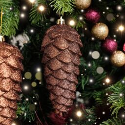Melody Maison Set Of 2 Tan Glittered Pinecone Bauble Decoration - 12cm in Bronze - thumbnail 6